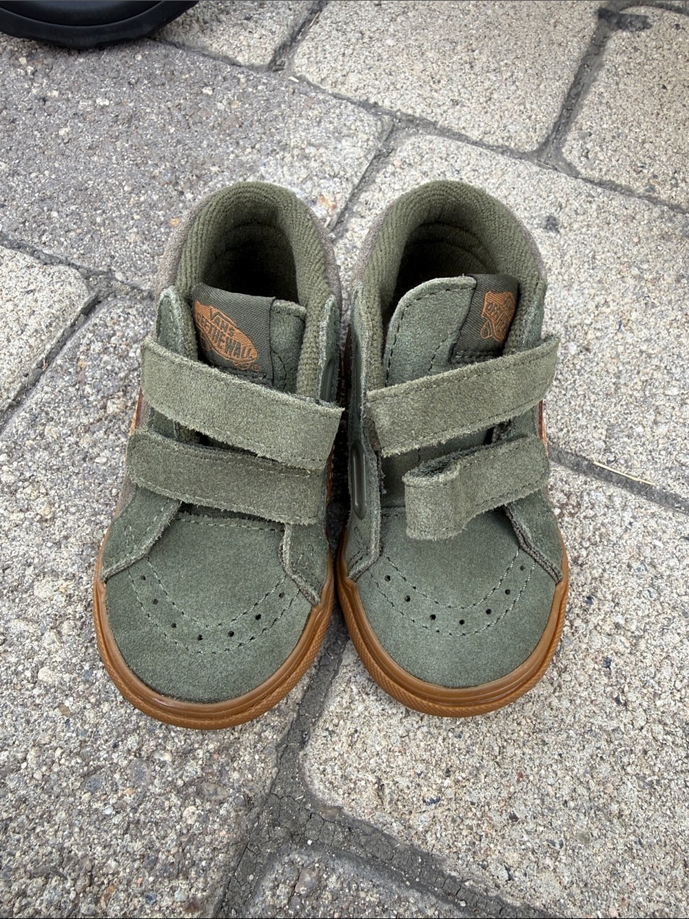 Vans Kids Olive Green Suede High-Top Sneakers with Brown Sole